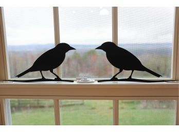 2 BLACK CROW METAL BIRDS FOR DECOR