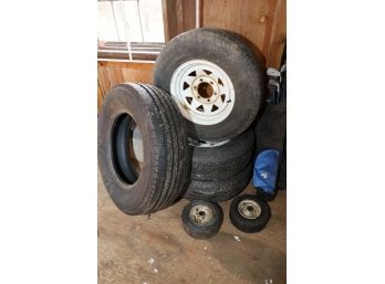 TIRE AND WHEEL/RIM LOT IN BARN - UNKNOWN SIZES