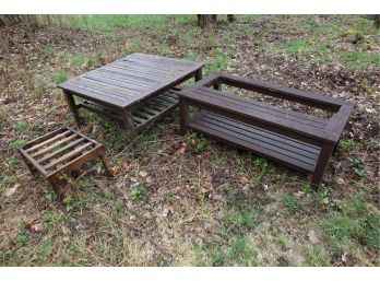3 OUTDOOR WOODEN FURNITURE - UNKNOWN CONDTIONS