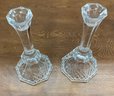 Vintage Crystal Glass Collection Pair Of Candlesticks 2 Crystal Salt Tray 6 Crystal Coasters