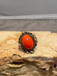 Vintage Coral & Pearl Ring