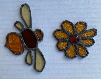 Vintage Handmade Stained Glass Bee  & Flower Shipping Available