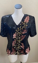 Vintage Women's Floral Sequin Shirt Top Size Medium Shipping Available