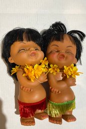 Vintage Hawaiian Moody Cuties Rubber Boy Dolls Set Of 2  Shipping Available