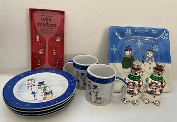 Collection Christmas Tableware Snowmen Plates Mugs Salt N Pepper Shipping AVailable