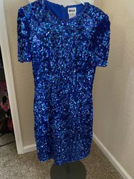 Vintage Women's Leslie Fay Blue Sequin Dress Size 10 Shipping Available