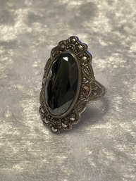 .925 Vintage Art Deco Hematite Ring