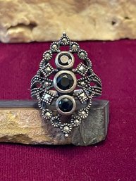 .925 Onyx And Marcasite Ring