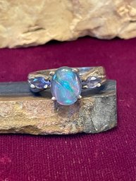 .925 Faux Opal And Amethyst Ring