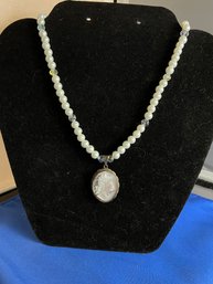 Faux Pearl Necklace With Abalone Cameo