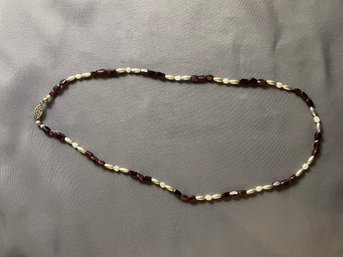 Garnet, Pearl, And Sterling Silver Necklace