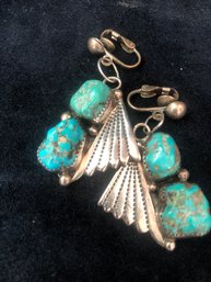 Vintage Navaho Earrings Sterling And Turquoise