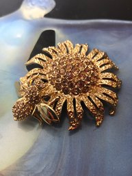 Unsigned, Bee, And Flower Brooch