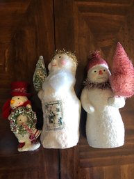 3 Vintage Snow Man Figurines