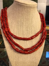 Vintage Triple Strand  Coral Necklace