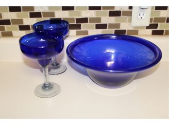 BLUE BOWL AND GLASSES