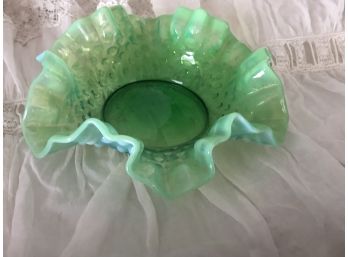 Green Opalescent Ribbon Candy Dish
