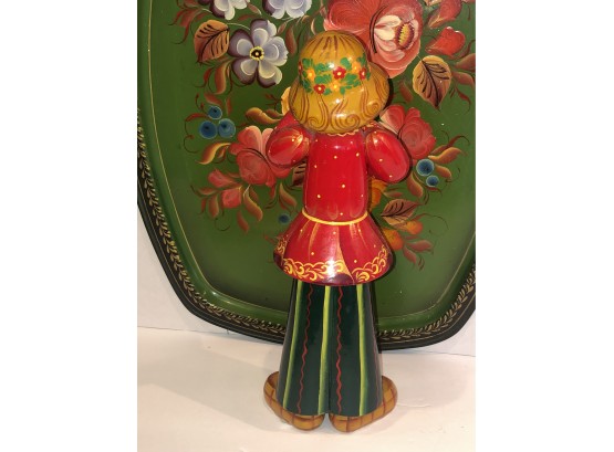 Russian Wood Doll And Painted Tray