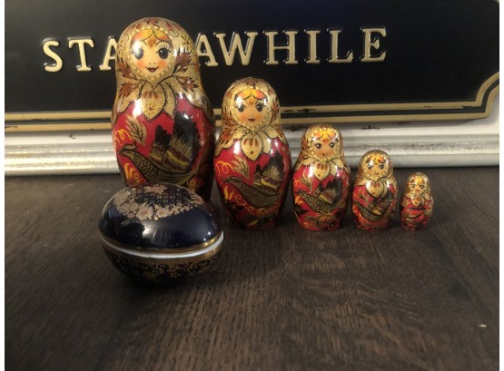 Limoges Castle Egg And Russian Nesting Doll