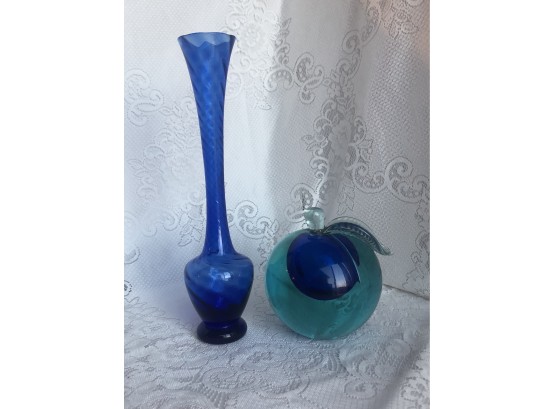 Glass  Vase And Lead Glass Apple