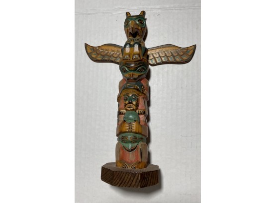Hand Carved Wood Alaskan Totem Pole Figurine - Hand Made In Alaska