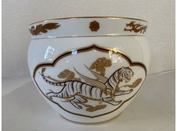 1979 Franklin Porcelain Okura Bowl 'The Jardiniere Of The White Tiger' 24 Carat Gold Bowl