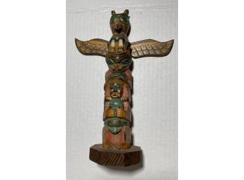 Hand Carved Wood Alaskan Totem Pole Figurine - Hand Made In Alaska