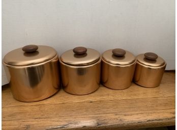 Set Of Vintage Copper Canister Set Flour Sugar Coffee Tea