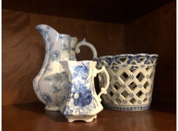 Blue And White Pichers And Vase
