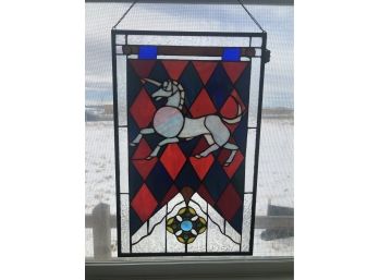 VINTAGE STAINED GLASS WITH UNICORN
