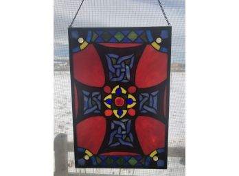 VINTAGE CELTIC STAINED GLASS WINDOW