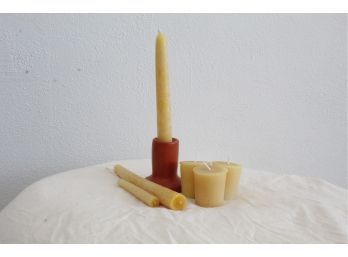 BEESWAX CANDLES AND HOLDER