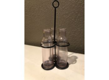 Antique Lavender Glass Bottles With Holder