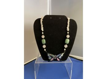 Butterfly Necklace With Aventurine And Rose Quartz