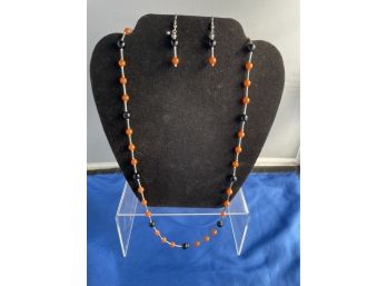 Carnelian & Onyx Sterling Necklace And Earring Set
