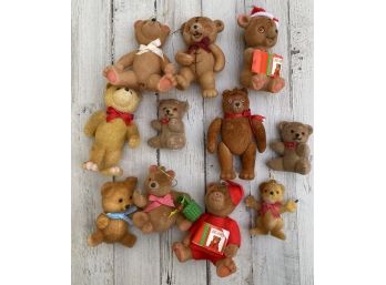 Vintage Christmas Fuzzy Teddy Bear Ornaments Shipping Available