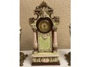 Antique Clock And Pair Of Urns/ewers