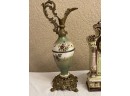 Antique Clock And Pair Of Urns/ewers