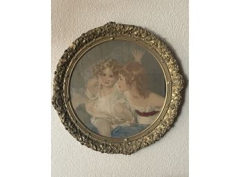 Beautiful Antique Print In Gold Antique Frame!