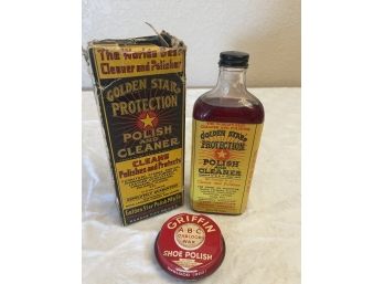 Antique 1920's Golden Star  Protection Polish Box And Cleaner Bottle