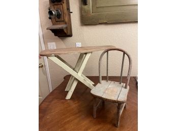 Vintage Child's Ironing Board And Chair