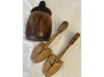 Vintage Wooden Shoe Stretchers And Wooden Wall Hanging Piece