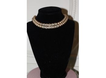 DOUBLE STRAND PEARL AND WHINESTONE CHOKER