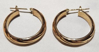 14K Gold Twisted Puffy 1 Inch Hoop Earrings 2.5 Grams