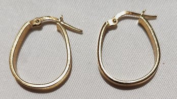 14K Yellow Gold 4mm Wide Oblong Hoop Earrings 2 Grams