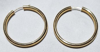 14K Yellow Gold 4mm Wide 1-1/2 Inch Diameter Hoop Earrings 4.3 Grams