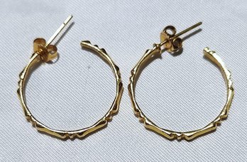 Solid 14K Yellow Gold Carved Hoop Earrings 3.3 Grams