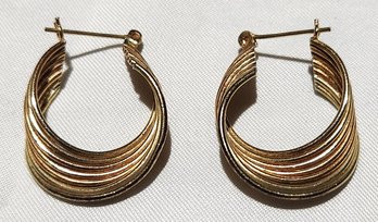 14K Tri-Color Gold 7 Wire Wave Earrings 4.7 Grams
