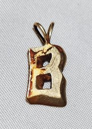 14K Yellow Gold 3 Dimensional Drop Shadow Initial Letter B  Charm Pendent 1.7 Grams