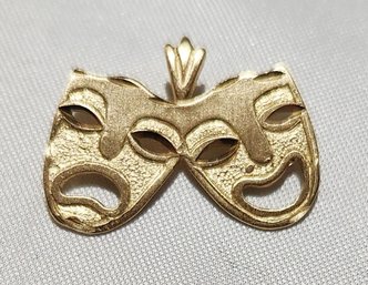 14K Yellow Gold Pendent Charm Greek Theater Comedy Tragedy Masks Thalia & Melpomene  1.5 Grams